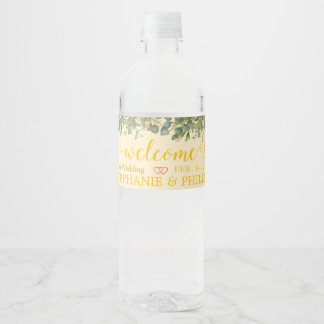 Welcome Green Eucalyptus Foliage Wedding Water Bot Bottle Label