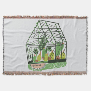 Welcome Green House Botanical Cactus Plants Art Throw Blanket