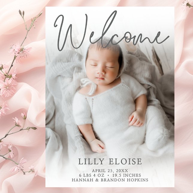 Welcome Grey Photo Birth Announcement (Creator Uploaded)