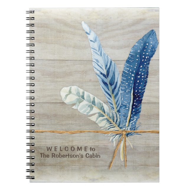 Welcome Guest Book Cabin Decor Wood Board Feather (Front)