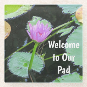 Welcome Guest Pastel Pink Water Lily Photo Flower Glass Coaster
