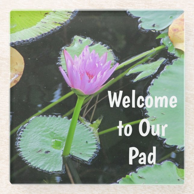 Welcome Guest Pastel Pink Water Lily Photo Flower Glass Coaster (Front)