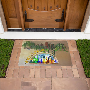 WELCOME Half Moon Window With Green Plants Doormat