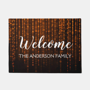 Welcome Halloween Black Orange String Lights Doormat