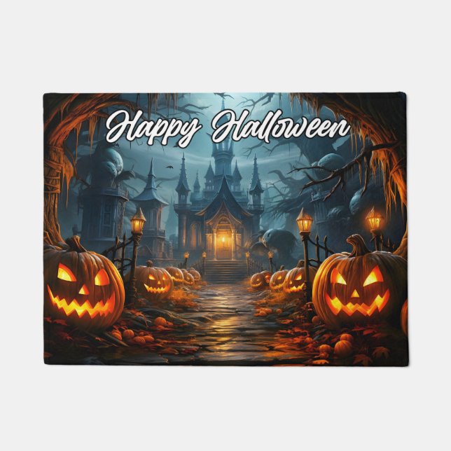Welcome | Happy Halloween Nefarious Pumpkins Doormat (Front)