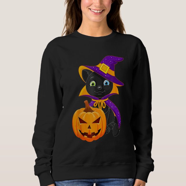 Welcome Happy Hat Cat Halloween 2023 Devil Face Pu Sweatshirt (Front)