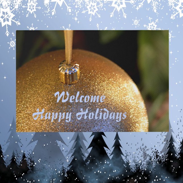 Welcome Happy Holidays Glittery Gold Ornament Doormat (Creator Uploaded)