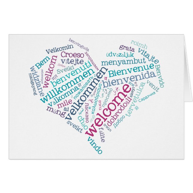 Welcome Heart (many languages) Card (Front Horizontal)