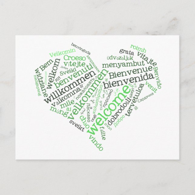 Welcome Heart (many languages) Postcard (Front)