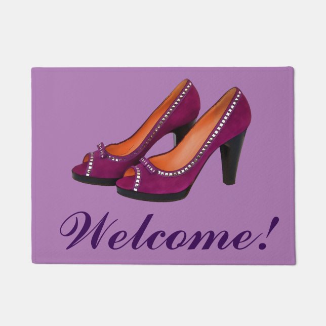 Welcome high heeled purple shoes fashion doormat (Front)