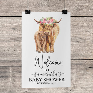  Welcome Highland Cow Calf Baby Shower  Poster