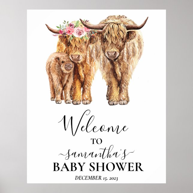  Welcome Highland Cow Couples Baby Shower  Poster (Front)
