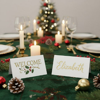 Welcome holly christmas guest  place card