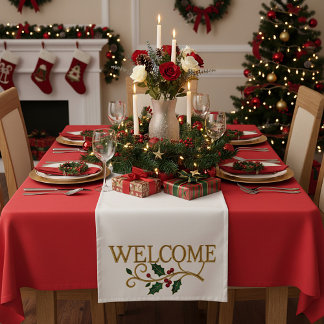 Welcome holly christmas guest  short table runner