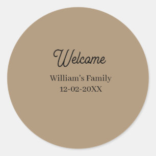 Welcome home add family name house inauguration classic round sticker