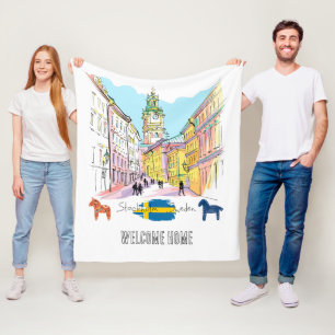 Welcome home add your text Stockholm Sweden White Fleece Blanket