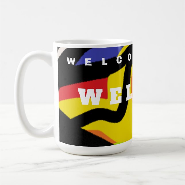 WELCOME HOME ART PATTERNS ON BLACK COFFEE MUG (Left)