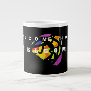 WELCOME HOME ART PATTERNS ON BLACK LARGE COFFEE MUG
