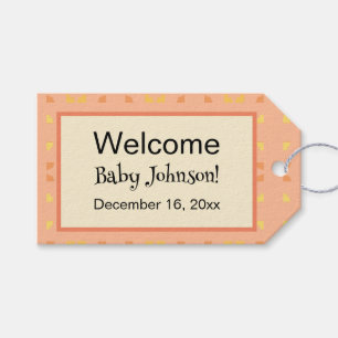 Welcome Home Baby Peach Yellow Geometric Pattern Gift Tags