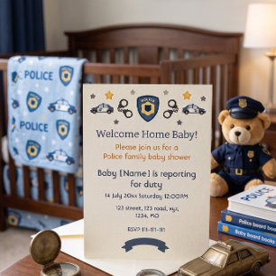 Welcome Home Baby Police Family Shower Invitation