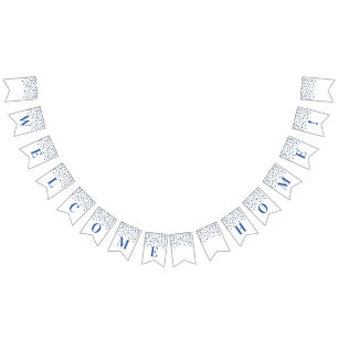 Welcome Home Banner Blue Silver Confetti