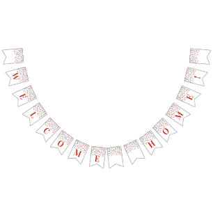 Welcome Home Banner Red Silver Confetti
