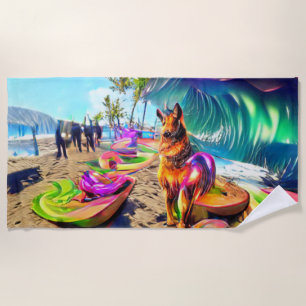 Welcome Home Beach Family German Shepherd Dog Towel