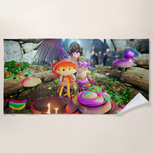 Welcome Home Beach Family Mushrooms and Fairies Towel