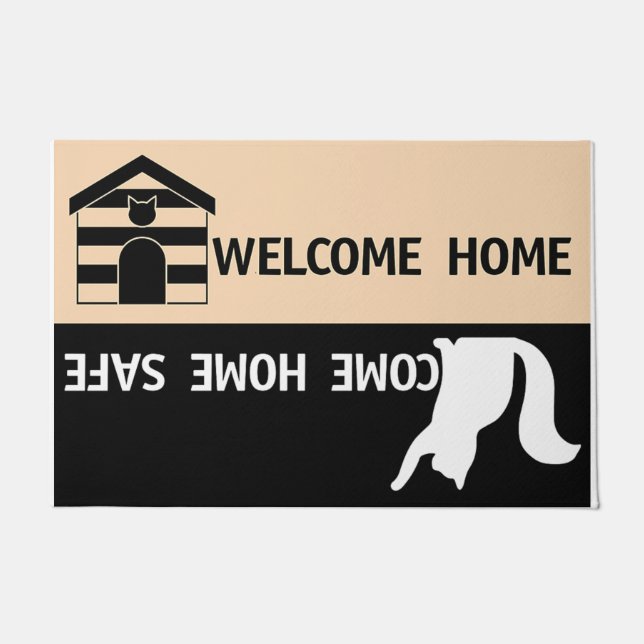 Welcome Home Come Home Safe, Black Cat Doormat (Front)