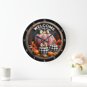 Welcome Home Cosy Autumn Pumpkins Large Clock
