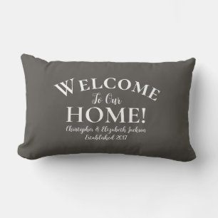 Welcome Home Custom Elegant Calligraphy Chic Brown Lumbar Cushion