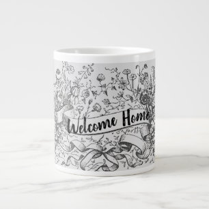 Welcome Home Custom Realtor Name Drawn Flowers Large Coffee Mug
