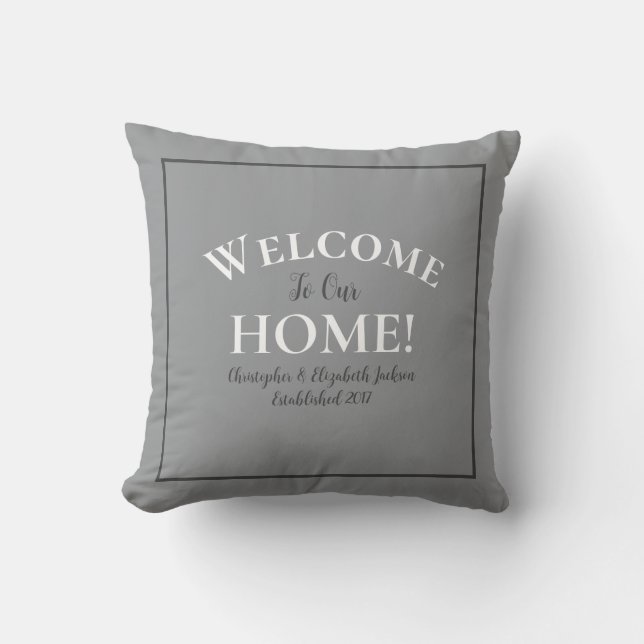 Welcome Home Custom Trendy Grey Calligraphy Chic Cushion (Front)