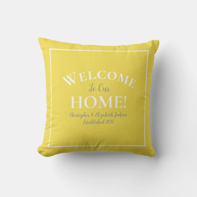Welcome Home Custom Yellow Grey Chic Calligraphy  Cushion (Front)