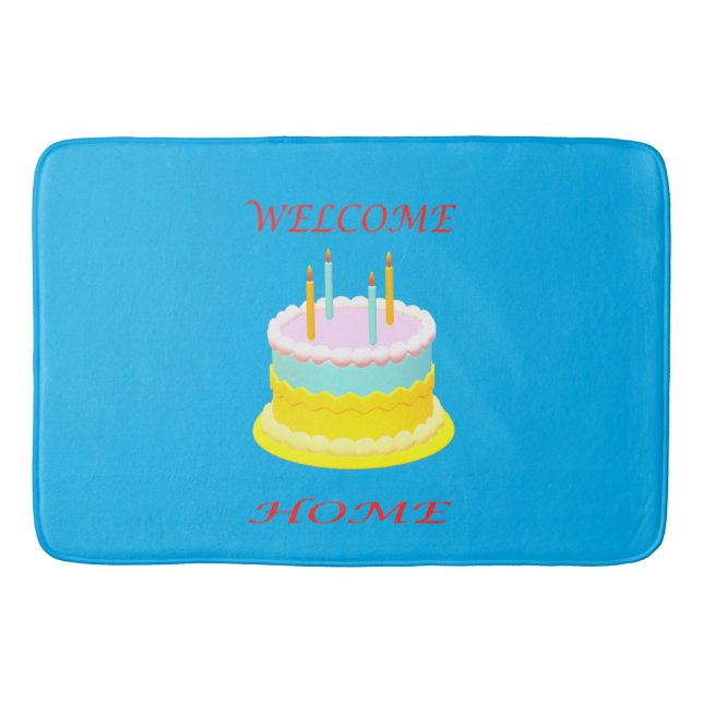 Welcome home deep marine blue with a cake        bath mat (Front)