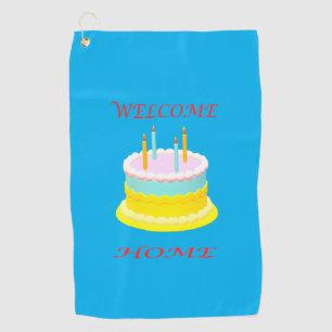 Welcome home deep marine blue with a cake golf towel