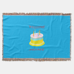 Welcome home deep marine blue with a cake throw blanket
