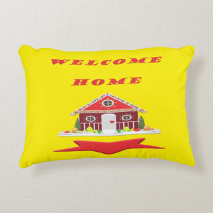 WELCOME HOME DESIGN BRIGHT RED AND HAPPY DECORATIVE CUSHION