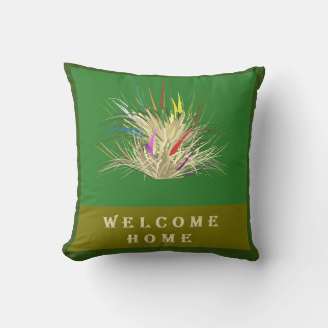 WELCOME HOME DESIGN EARTH COLORS TWO TONE GREEN CUSHION (Front)