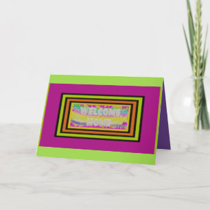 welcome home design purple green red bordered card