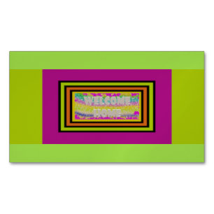 welcome home design purple green red bordered magnetic business card