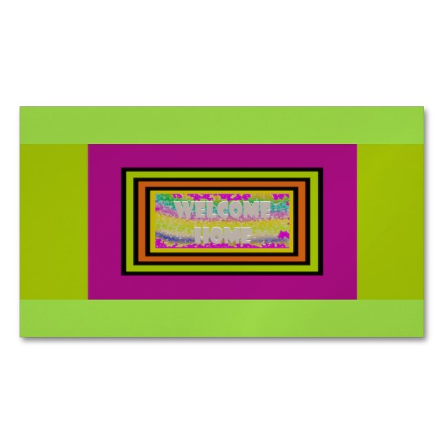 welcome home design purple green red bordered      magnetic business card (Front)