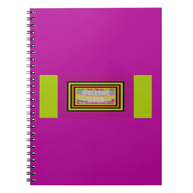 welcome home design purple green red bordered      notebook (Front)