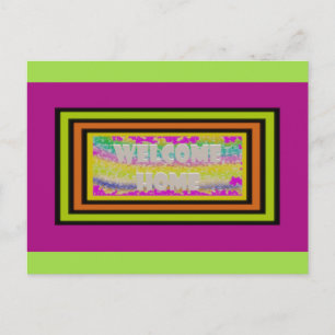 welcome home design purple green red bordered postcard