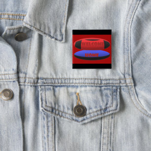 welcome home design red navy blue with text words 15 cm square badge