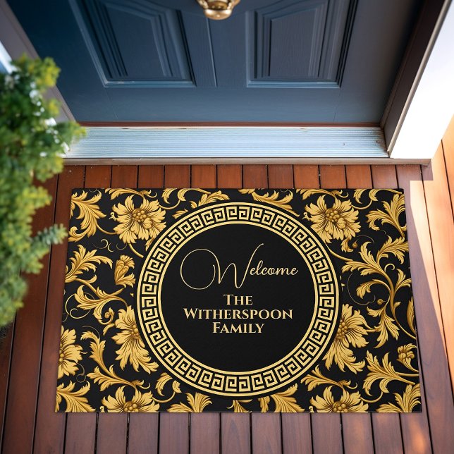 Welcome Home Family Name Black Gold Classy Elegant Doormat (Welcome Home Family Name Black Gold Classy Elegant Doormat)