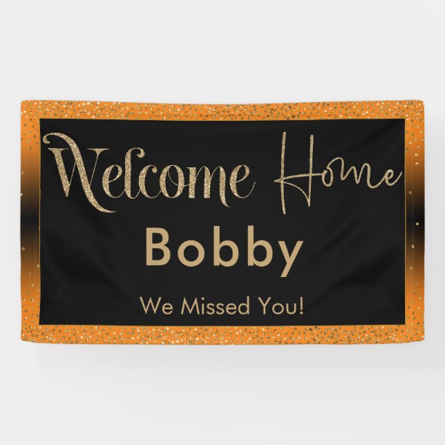 Welcome Home Gold Confetti, Bright Orange Banner (Horizontal)
