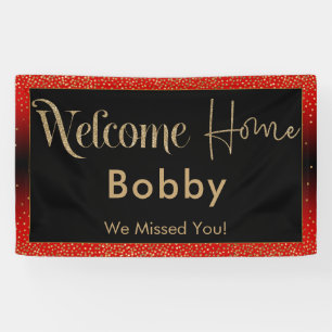 Welcome Home Gold Confetti, Bright Red Banner