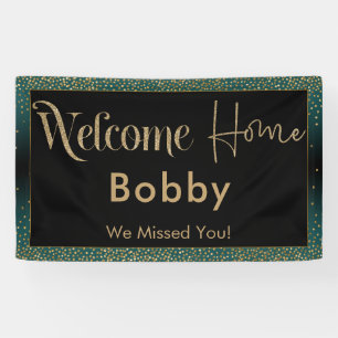 Welcome Home Gold Confetti, Dark Teal Banner
