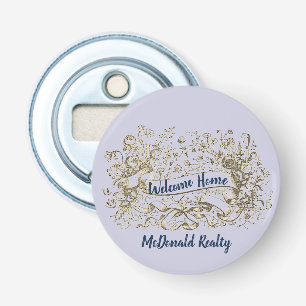 Welcome Home Gold Floral Banner Realtor Promo Bottle Opener
